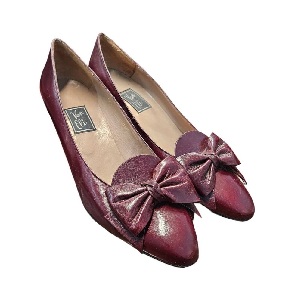 Vaneli Deep Red Bow Tie Herls Womens size 8.5 Vintage